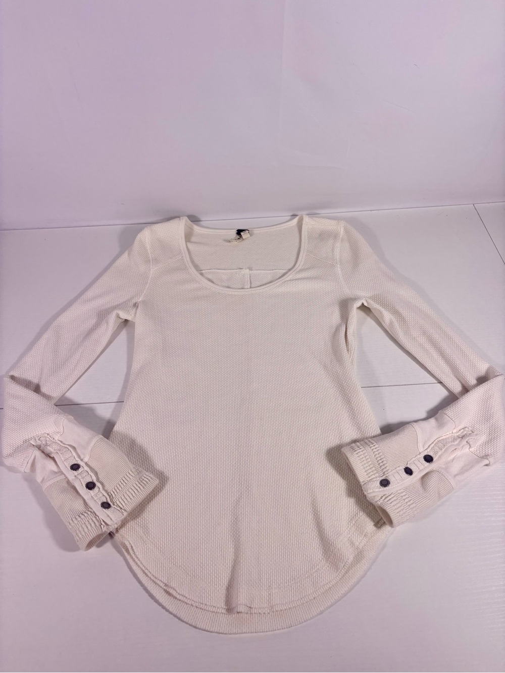 Free People We The Free Cream Thermal Top Long Sleeve Waffle Knit Cuff Detail XS